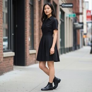 Brooks Brothers 346 Black Cotton Button Front Shirt Dress Size 6 Short Sleeve